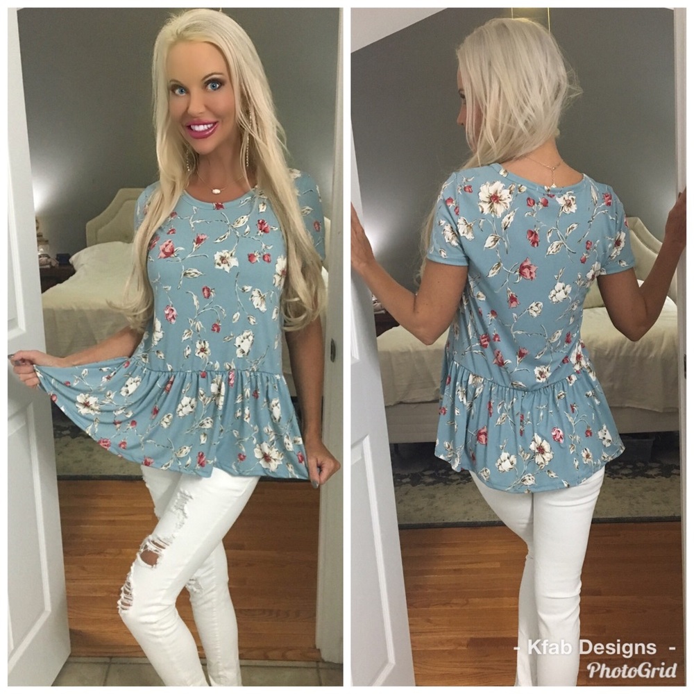 LAST 1! 🛍 Baby Blue Floral Ruffle Tunic! - Picture 3 of 6